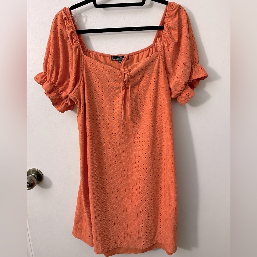 Vibe Sportswear orange eyelet dress with under sheath liner Sz 2X  T-04